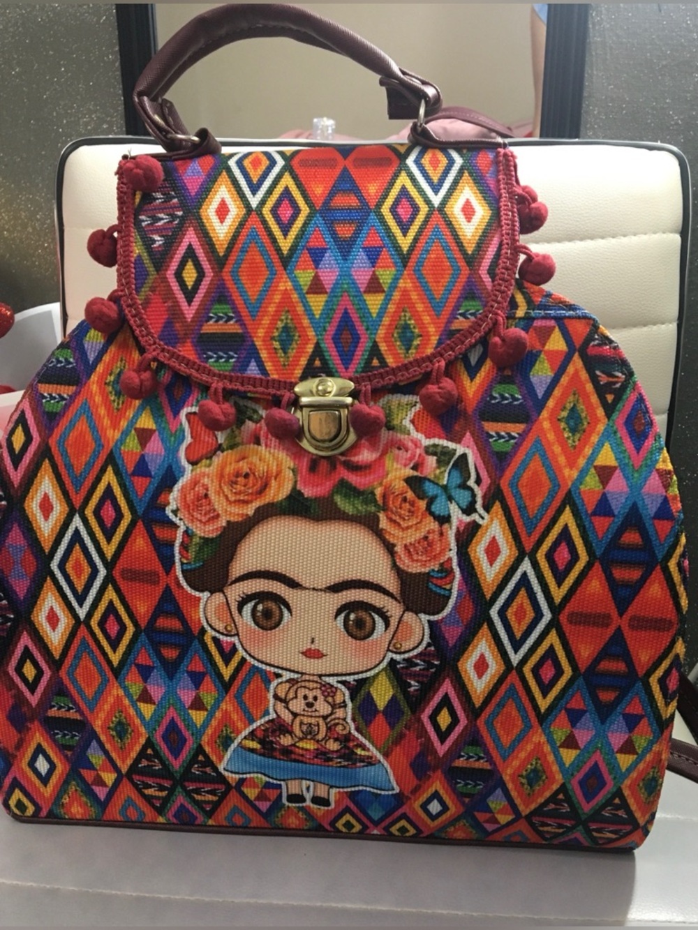 MEXICANA Multicolor Frida-Style Patterned Women's Backpack Tote
